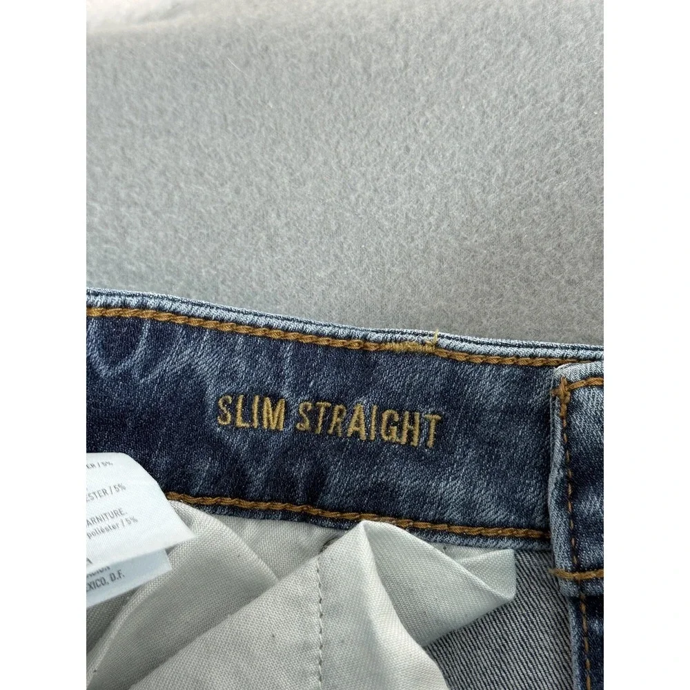 American Eagle Slim Straight Jeans Mens 33x34 Med Wash Blue Stretch Denim Casual